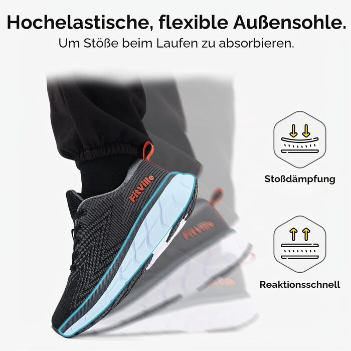 Кросівки чоловічі FitVille Extra Wide для бігу, фітнесу та тенісу, дихаючі, амортизуючі, чорно-сірі, розмір 45 EU, широка колодка