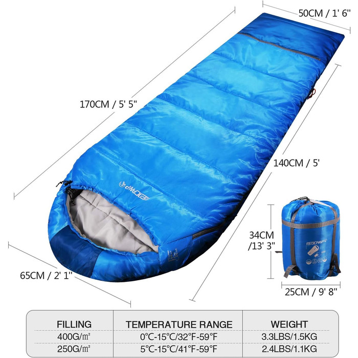 Спальний мішок REDCAMP для дітей 175x65 см, мумієвидний, зручний, легкий, теплий, регульований, 3-сезонний, для кемпінгу та відпочинку на природі, рожевий (наповнювач: 2,4 кг)