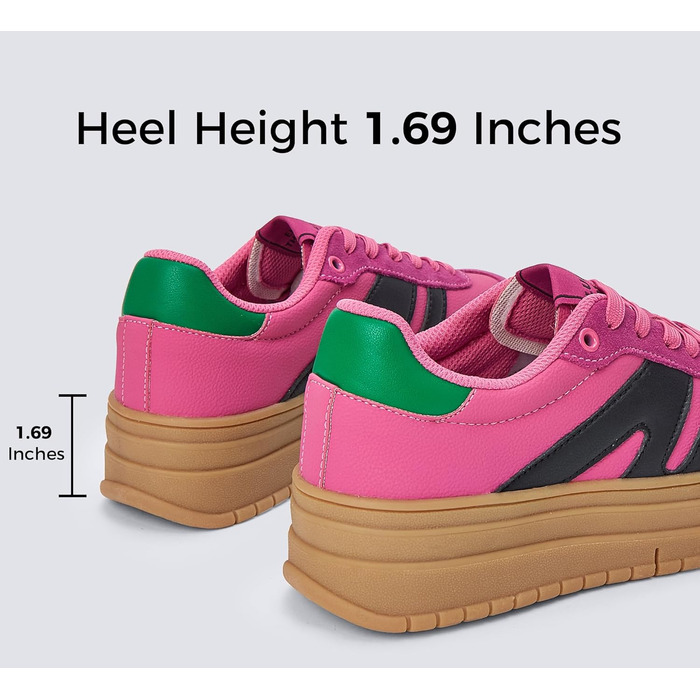 Кросівки LUCKY STEP Plateau Sneaker для жінок - платформа, канвас, ретро стиль, низький профіль, комфортні для повсякденного носіння, бежево-зелені (36 EU, фуксія, чорний)