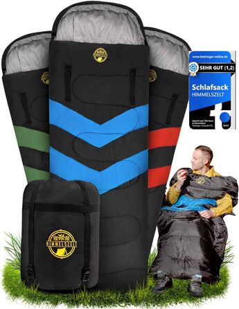 Спальний мішок HIMMELSZELT 4 сезони -5°C до +10°C, 220x85см, водонепроникний, DRYSHIELD, для кемпінгу, туризму, риболовлі, чорно-синій