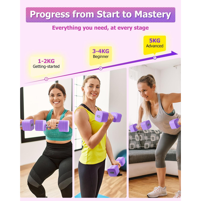 Набір гантелей Fragraim 5 кг x 2, регульовані, для дому, фітнесу, силових тренувань (фіолетовий)