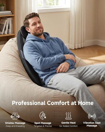 Масажне сидіння Snailax з функцією шиацу для шиї та плечей, масажер спини з підігрівом та вібрацією, крісло-масажер, подарунок для чоловіків та жінок