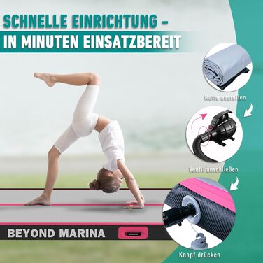 Надувна гімнастична матка BEYOND MARINA, Air Matte Track, 3m-6m, 10/20cm, для дому, фітнесу, йоги, м'ятно-зелена