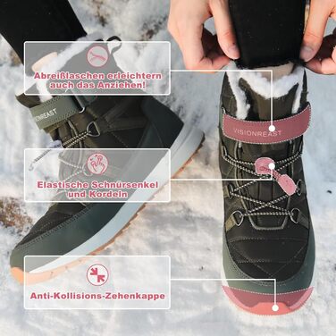 Зимові черевики VisionReast для чоловіків та жінок, утеплені, непромокаючі, трекінгові, туристичні, з антиковзкою підошвою, на липучці (36 EU, сірий)