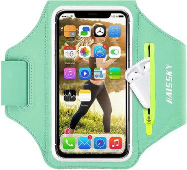 Спортивний браслет для бігу з відділенням для телефону та ключей (сумісний з iPhone 17/16/15/14/13/12/11 Pro Max/Plus), м'ятно-зелений