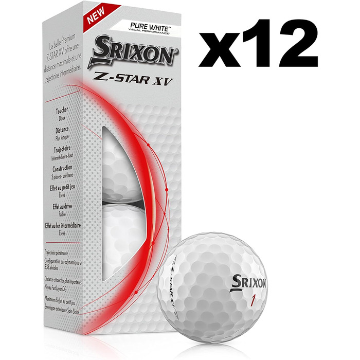 Гольф-м'ячі Srixon Z-Star XV 8, преміум, 12 шт., тур рівень, для дорослих, Pure White