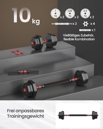 Набір гантелей SONGMICS з'єднаний штангою, шестигранний, 10-40 кг, для фітнесу та силових тренувань вдома та в спортзалі
