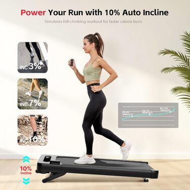 Bluearth Walking Pad: Ходункова доріжка з регулюванням нахилу 10%, стіл для бігу, смарт-додаток, доріжка для дому з LED-дисплеєм, чорний колір