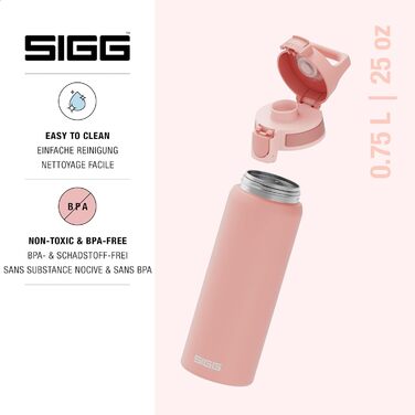 SIGG пляшка для води 0,75 л з нержавіючої сталі Shield ONE, для газованих напоїв, герметична, легка, BPA-free, рожевий колір