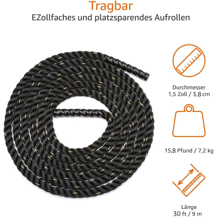 Тренувальний батл-канат Amazon Basics 9 м x 3,8 см для фітнесу