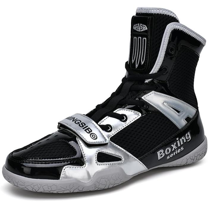 Чоловічі боксерські туфлі для боротьби, фітнесу та тренувань. Білі (33 EU, Чорний сріблястий)