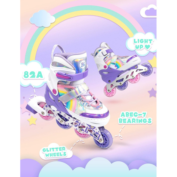 Ролики дитячі SULIFEEL Unicorn для дівчаток та хлопчиків з підсвічуванням, чорні, зелені, фіолетові (28-31 EU / 37-39 EU)