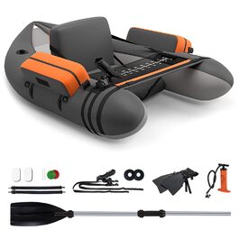 Надувне рибальське човен GYMAX: компактне belly boat з насосом, веслами та регульованими ременями. Витримує до 150 кг (сірий)