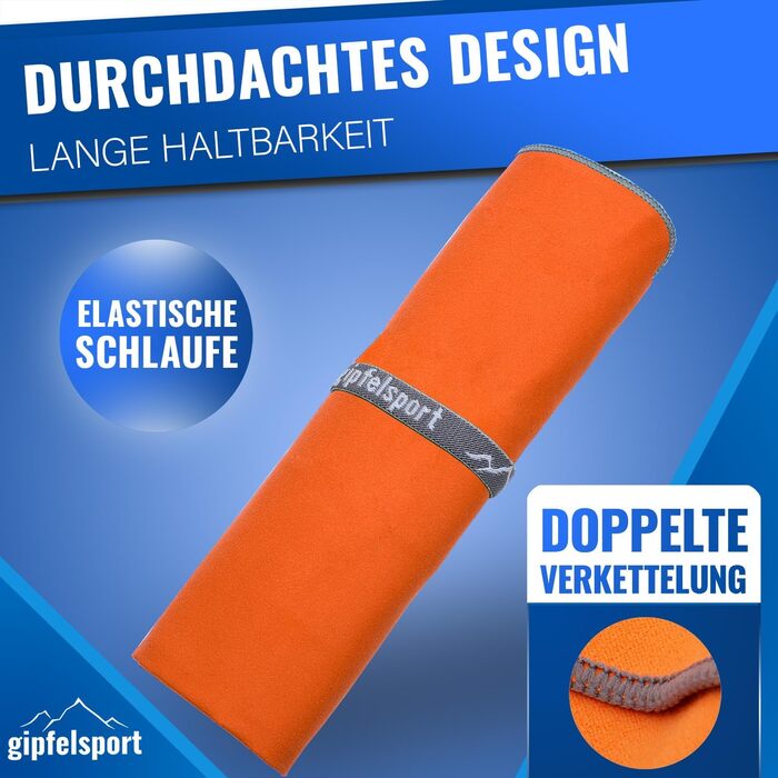 Рушник мікрофібра Gipfelsport XXL 200x90 см, помаранчевий - швидкосухний пляжний/спортивний рушник для подорожей, кемпінгу