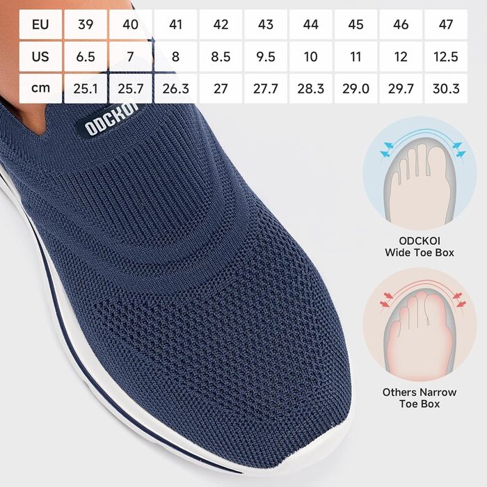 Сліпони чоловічі без шнурівки, спортивні кросівки для бігу, легкі, дихаючі, для активного відпочинку та повсякденного носіння, 1040, Marineblau (Морський синій), 42 EU