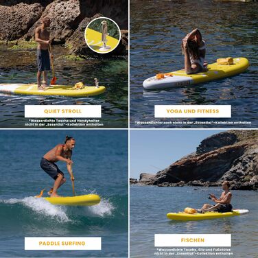 Надувний SUP-борд HUIIKE Stand Up Paddling Board з аксесуарами: весло, фіни, насос. Стабільний та міцний надувний SUP-борд 305x84x15 см, до 130 кг (Enjoyer Yellow - Essential)