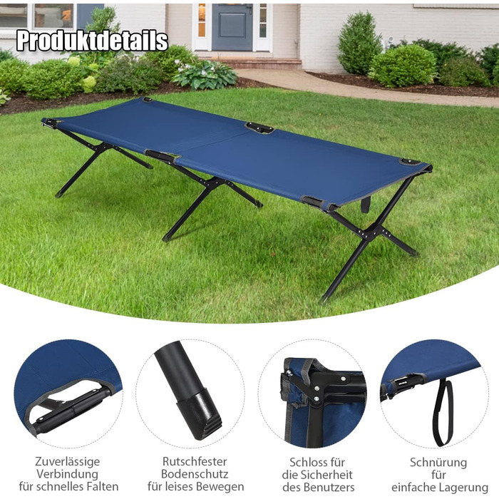 Кемпінгове ліжко Costway з металевим каркасом, складне, військового типу, одинарне, для кемпінгу та подорожей, 190 x 67 x 42 см (блакитне)