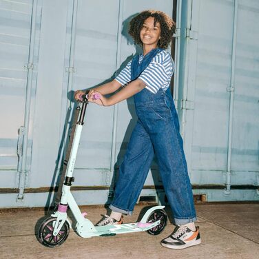 Електросамокат Movino City Light для дітей та підлітків: LED, амортизатори, колеса 180мм, регульований кермо, протиковзкі ручки (М'ятний/Рожевий)