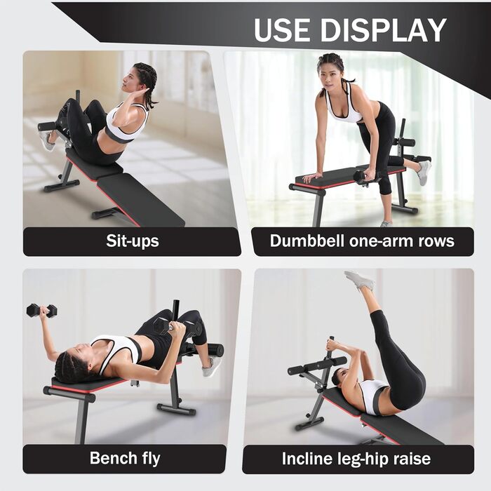 Скляна та плоска лава для тренувань, складана, з регулюванням кута нахилу, для тренувань всього тіла, чорна, оновлена версія, вантажопідйомність 300 кг