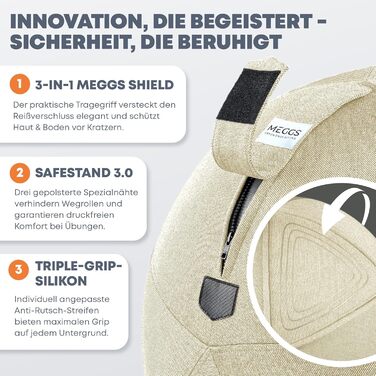 Стілець-м'яч MEGGS® 65 см: ергономічний, для офісу та дому, з антиковзким покриттям, для вагітних, знімний чохол, перламутрово-бежевий