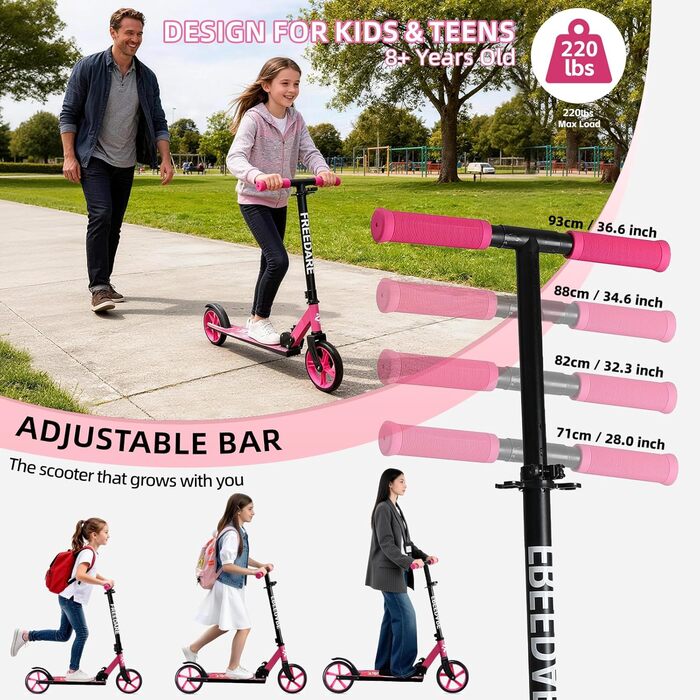 Самокат FREEDARE Cityroller для дітей та дорослих, складаний, колеса 200 мм, до 100 кг, рожевий