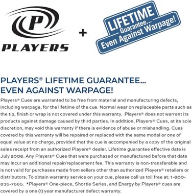 Більярдний кий Players C-960 Classic Crimson Birds-Eye Ahorn з трьома срібними кільцями, 20 oz