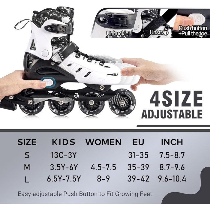 Дитячі ролики Kuxuan з підсвіткою, регульовані, для дівчаток та хлопчиків, розмір EU 31-35 (білі)