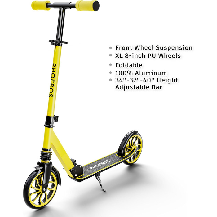 Дитячий трюковий самокат PHOEROS для дітей та дорослих, 6-12 років, складний, з амортизацією, жовтий
