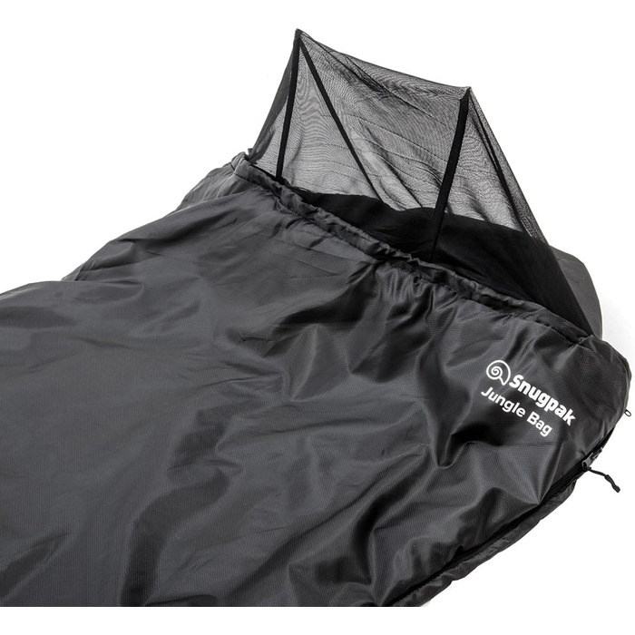 Сумка-спальник Snugpak Jungle Bag WGTE з вбудованою москітною сіткою - легкий, гігієнічний спальний мішок та універсальний ковдра для кемпінгу та експедицій у тропічних умовах (чорний, ліва блискавка)