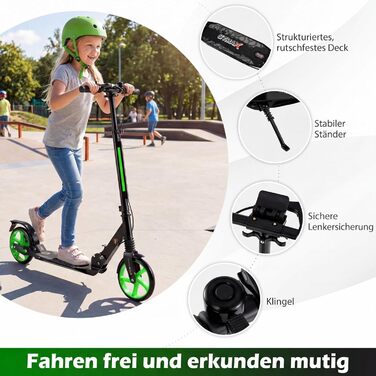COSTWAY Розкладний самокат для дітей та дорослих, зелений, з дзвіночком та підставкою, до 100 кг