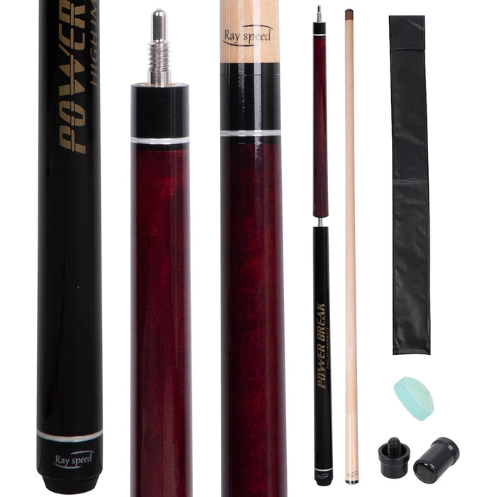 Білльярдний кий Ray Speed Heavy Hitter Jump Break, 3 частини, 14 мм наконечник з фенолу, 567-625 г, 21 oz, винно-червоний