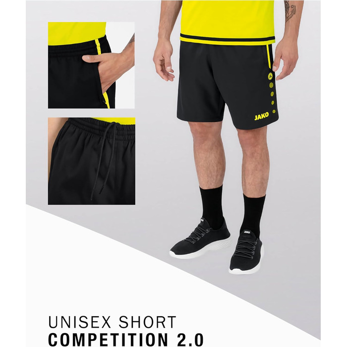 Шорти спортивні чоловічі JAKO Copetition 2.0 (152, чорний/неоновий жовтий)