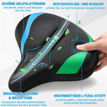 Велосипедне сідло CDYWD для чоловіків та жінок, широке, м'яке, гелеве, ергономічне, універсальне, синьо-зелене