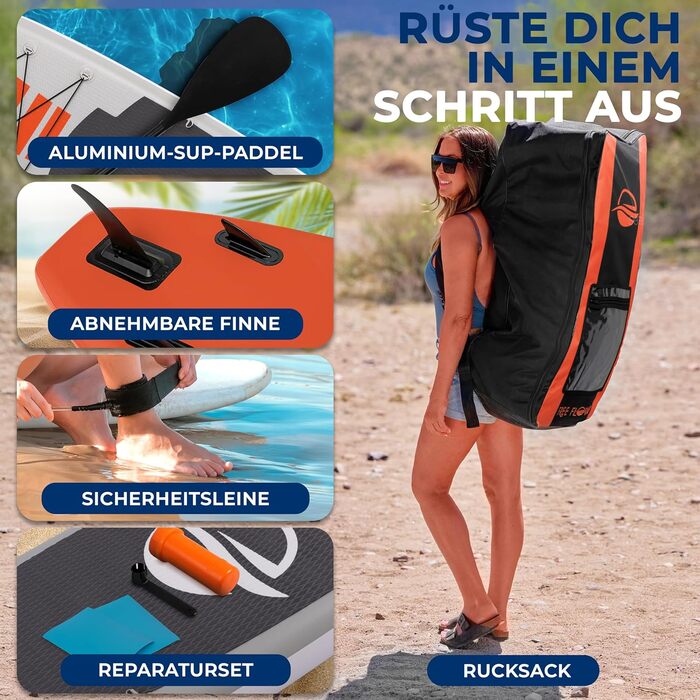 Надувний SUP СеренеЛайф для дорослих та дітей: комплект дошки, весла, насоса та сумки. Touring SUP, ручне управління, оранжевий, до 155 кг
