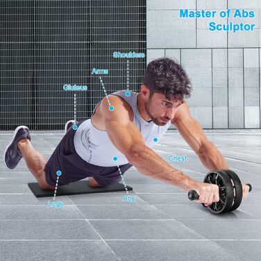 Ролер для пресу, тренажер для пресу Ab Wheel Set з килимком для колін, антиковзаюче подвійне колесо, тренування пресу для чоловіків та жінок