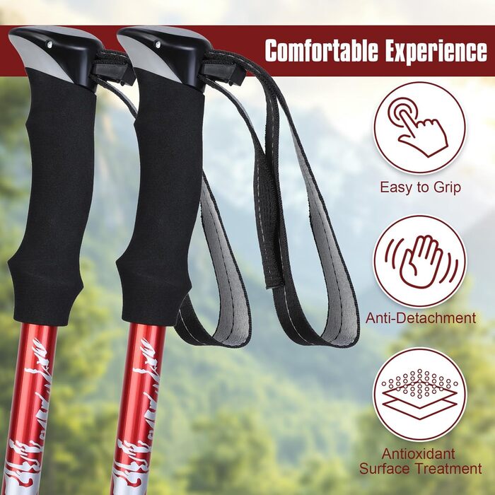 Трекінгові палиці VINATO: телескопічні, розкладні, для чоловіків та жінок, комплект 2 шт. (червоні)