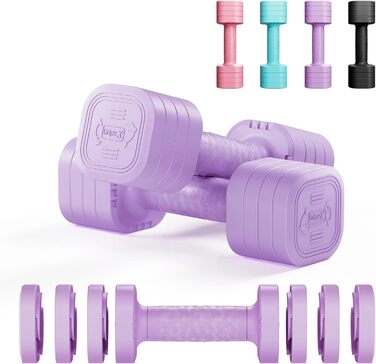 Набір гантелей Dripex регульовані 5 кг x2 або 2.5 кг x2, 6 швидкознімних дисків 0.5 кг/0.25 кг (фіолетовий, 2.5 кг x2)