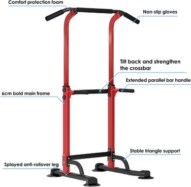 АураКрафт Power Tower - турнік, турнічок, силовий комплекс для дому, регульована висота 169-210 см (чорний + червоний, 74x81 см)