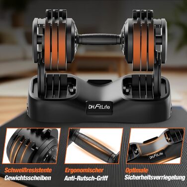 Регульований набір гантелей DH FitLife 2026 від 2,5 до 25 кг, 18 рівнів ваги, професійний комплект гантелей для чоловіків та жінок