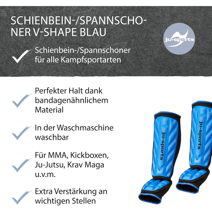 Захист гомілки Ju-Sports V-Shape C19 з бавовни, синій, S/M – щитки для єдиноборств, MMA, кікбоксингу, муай-тай, міцний шкіряний захист