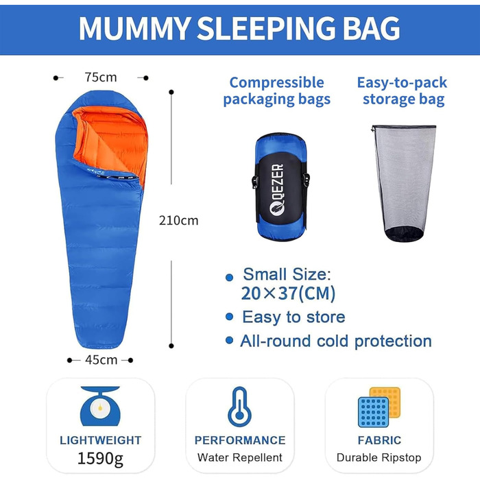 Легкий пуховий спальний мішок Sommer Schlafsack 730g для кемпінгу, трекінгу та відпочинку на природі (16°C)