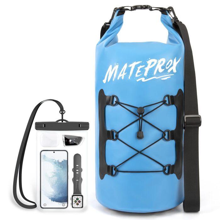 Водонепроникний мішок MATEPROX Dry Bag 5L/10L/20L з ролверхуванням - міцний та довговічний. Ідеально для плавання, катання на човні, рафтингу та кемпінгу. Кольори: блакитний 20L