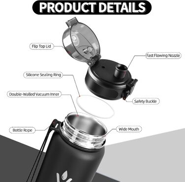 Термопляшка Vikaster 500 мл, нержавіюча сталь, без BPA, для спорту, подорожей та фітнесу, чорно-винна