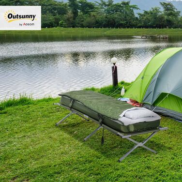 Кемпінгове ліжко Outsunny розкладне з матрацом та подушкою, 193x78 см, до 120 кг, для відпочинку на природі