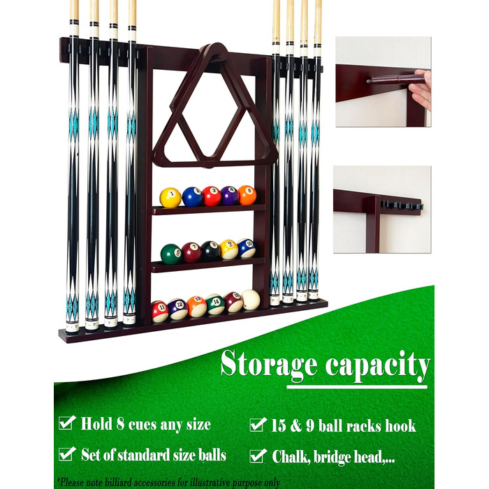 Стійка для київ (біліардних київ) на 8 київ з масиву магогону