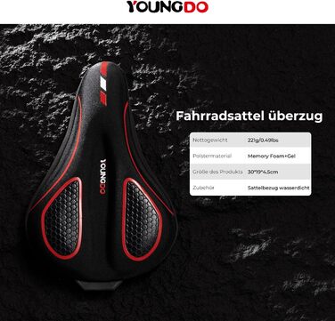 Покриття для велосипедного сидіння YOUNGDO, ергономічний гелевий чохол, м'яке та комфортне, з дощовим захистом, для жінок та чоловіків, червоний, вузький