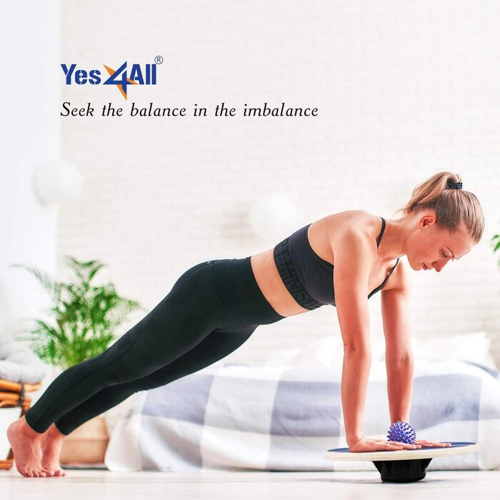 Дерев'яний балансборд Yes4All: тренажер для рівноваги з антиковзким покриттям (блакитний)