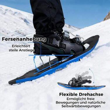 Снігоступи Costway з підйомною системою, розмір 35-45, до 68/90 кг, комплект з трекінгових палиць та сумки, для чоловіків, жінок та підлітків (EUR 35-40, блакитні)