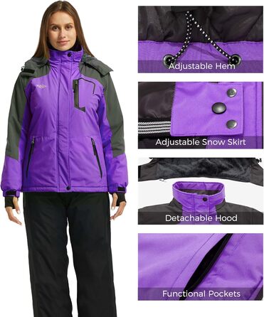 Куртка Wantdo Daen Berg для хайкінгу та туризму Outdoor, вітрозахисна, водонепроникна, з капюшоном, утеплена, XXL, фіолетовий