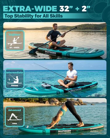 Надувне SUP дошка Skatinger 335 x 86,4 см, 190 кг, для 2 осіб, з веслом та ременем, зелена